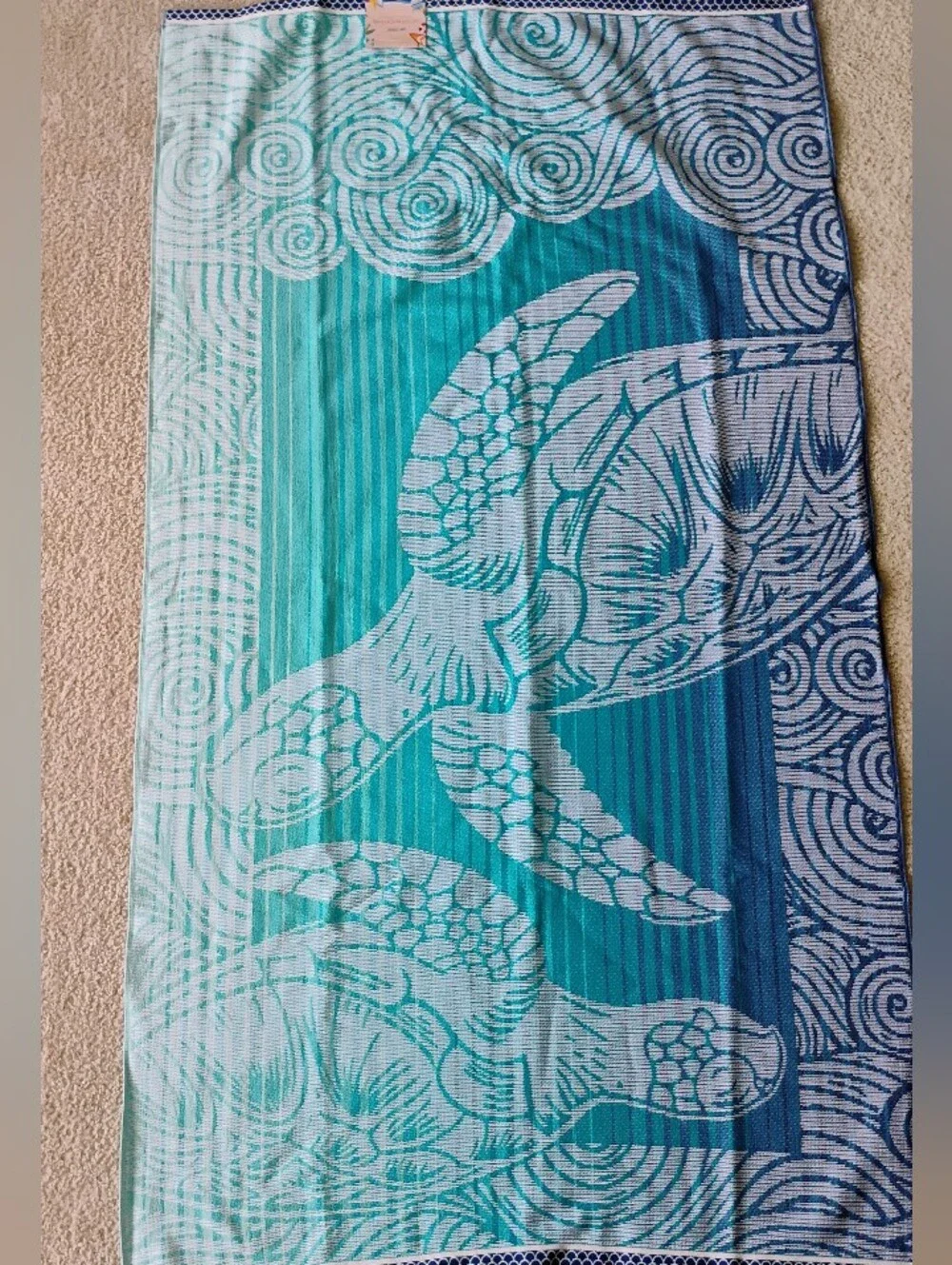 Pair Trident Turtle Tide Reversible Fouta Beach Towel 100% Cotton Sun Sand 40x72